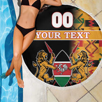 Custom Kenya Coat Of Arms Beach Blanket With Kente Patterns - Wonder Print Shop
