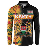 Custom Kenya Coat Of Arms Button Sweatshirt With Kente Patterns - Wonder Print Shop
