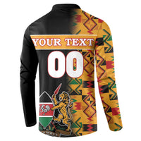 Custom Kenya Coat Of Arms Button Sweatshirt With Kente Patterns - Wonder Print Shop