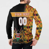 Custom Kenya Coat Of Arms Button Sweatshirt With Kente Patterns - Wonder Print Shop