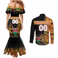 Custom Kenya Coat Of Arms Couples Matching Mermaid Dress and Long Sleeve Button Shirt With Kente Patterns LT18