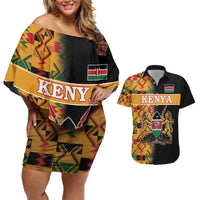 Custom Kenya Coat Of Arms Couples Matching Off Shoulder Short Dress and Hawaiian Shirt With Kente Patterns - Wonder Print Shop