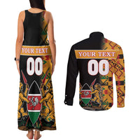 Custom Kenya Coat Of Arms Couples Matching Tank Maxi Dress and Long Sleeve Button Shirt With Kente Patterns - Wonder Print Shop