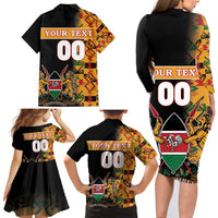 Custom Kenya Coat Of Arms Family Matching Long Sleeve Bodycon Dress and Hawaiian Shirt With Kente Patterns - Wonder Print Shop