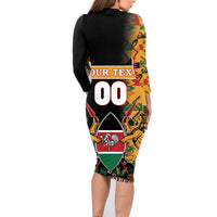 Custom Kenya Coat Of Arms Family Matching Long Sleeve Bodycon Dress and Hawaiian Shirt With Kente Patterns - Wonder Print Shop