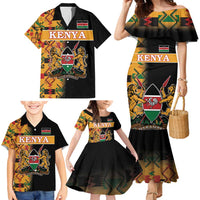 Custom Kenya Coat Of Arms Family Matching Mermaid Dress and Hawaiian Shirt With Kente Patterns - Wonder Print Shop