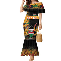 Custom Kenya Coat Of Arms Family Matching Mermaid Dress and Hawaiian Shirt With Kente Patterns - Wonder Print Shop