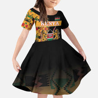 Custom Kenya Coat Of Arms Family Matching Off The Shoulder Long Sleeve Dress and Hawaiian Shirt With Kente Patterns - Wonder Print Shop