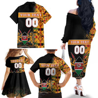 Custom Kenya Coat Of Arms Family Matching Off The Shoulder Long Sleeve Dress and Hawaiian Shirt With Kente Patterns - Wonder Print Shop
