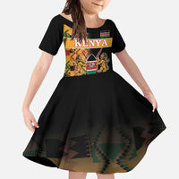 Custom Kenya Coat Of Arms Family Matching Off Shoulder Maxi Dress and Hawaiian Shirt With Kente Patterns - Wonder Print Shop