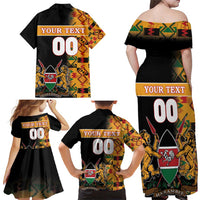 Custom Kenya Coat Of Arms Family Matching Off Shoulder Maxi Dress and Hawaiian Shirt With Kente Patterns - Wonder Print Shop