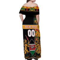 Custom Kenya Coat Of Arms Family Matching Off Shoulder Maxi Dress and Hawaiian Shirt With Kente Patterns - Wonder Print Shop