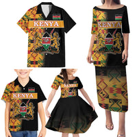 Custom Kenya Coat Of Arms Family Matching Puletasi and Hawaiian Shirt With Kente Patterns - Wonder Print Shop