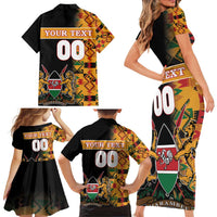 Custom Kenya Coat Of Arms Family Matching Short Sleeve Bodycon Dress and Hawaiian Shirt With Kente Patterns - Wonder Print Shop