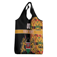 Custom Kenya Coat Of Arms Grocery Bag With Kente Patterns