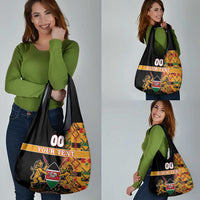 Custom Kenya Coat Of Arms Grocery Bag With Kente Patterns