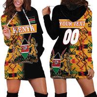 Custom Kenya Coat Of Arms Hoodie Dress With Kente Patterns - Wonder Print Shop