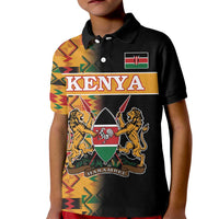 Custom Kenya Coat Of Arms Kid Polo Shirt With Kente Patterns - Wonder Print Shop