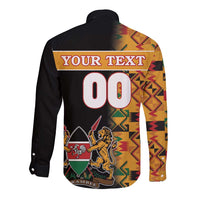 Custom Kenya Coat Of Arms Long Sleeve Button Shirt With Kente Patterns - Wonder Print Shop