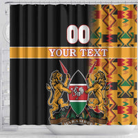 Custom Kenya Coat Of Arms Shower Curtain With Kente Patterns