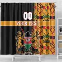 Custom Kenya Coat Of Arms Shower Curtain With Kente Patterns