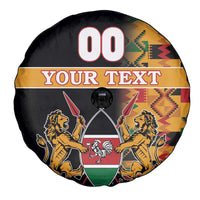 Custom Kenya Coat Of Arms Spare Tire Cover With Kente Patterns - Wonder Print Shop
