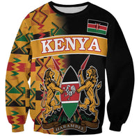 Custom Kenya Coat Of Arms Sweatshirt With Kente Patterns - Wonder Print Shop