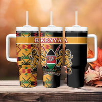 Kenya Coat Of Arms Tumbler With Handle With Kente Patterns - Wonder Print Shop