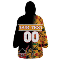 Custom Kenya Coat Of Arms Wearable Blanket Hoodie With Kente Patterns - Wonder Print Shop