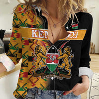 Custom Kenya Coat Of Arms Women Casual Shirt With Kente Patterns - Wonder Print Shop