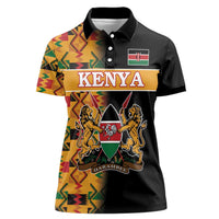 Custom Kenya Coat Of Arms Women Polo Shirt With Kente Patterns - Wonder Print Shop