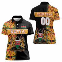Custom Kenya Coat Of Arms Women Polo Shirt With Kente Patterns - Wonder Print Shop