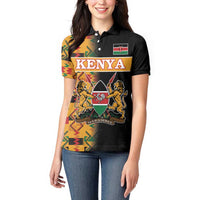 Custom Kenya Coat Of Arms Women Polo Shirt With Kente Patterns - Wonder Print Shop