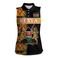 Custom Kenya Coat Of Arms Women Sleeveless Polo Shirt With Kente Patterns - Wonder Print Shop