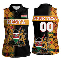 Custom Kenya Coat Of Arms Women Sleeveless Polo Shirt With Kente Patterns - Wonder Print Shop