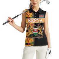 Custom Kenya Coat Of Arms Women Sleeveless Polo Shirt With Kente Patterns - Wonder Print Shop
