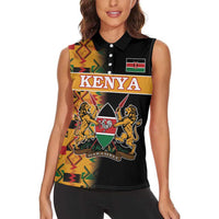 Custom Kenya Coat Of Arms Women Sleeveless Polo Shirt With Kente Patterns - Wonder Print Shop