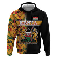 Custom Kenya Coat Of Arms Zip Hoodie With Kente Patterns - Wonder Print Shop