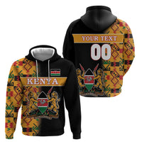 Custom Kenya Coat Of Arms Zip Hoodie With Kente Patterns - Wonder Print Shop