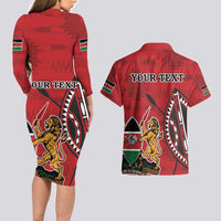 Personalized Kenya Coat Of Arms Couples Matching Long Sleeve Bodycon Dress and Hawaiian Shirt Ethnic Seamless Pattern - Wonder Print Shop