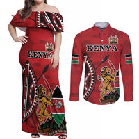 Personalized Kenya Coat Of Arms Couples Matching Off Shoulder Maxi Dress and Long Sleeve Button Shirt Ethnic Seamless Pattern - Wonder Print Shop