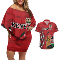 Personalized Kenya Coat Of Arms Couples Matching Off Shoulder Short Dress and Hawaiian Shirt Ethnic Seamless Pattern - Wonder Print Shop