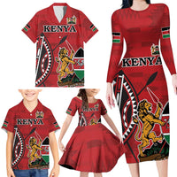 Personalized Kenya Coat Of Arms Family Matching Long Sleeve Bodycon Dress and Hawaiian Shirt Ethnic Seamless Pattern - Wonder Print Shop