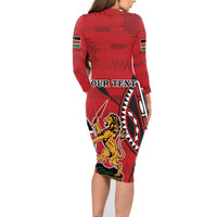 Personalized Kenya Coat Of Arms Family Matching Long Sleeve Bodycon Dress and Hawaiian Shirt Ethnic Seamless Pattern - Wonder Print Shop
