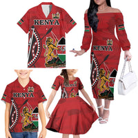 Personalized Kenya Coat Of Arms Family Matching Off The Shoulder Long Sleeve Dress and Hawaiian Shirt Ethnic Seamless Pattern - Wonder Print Shop