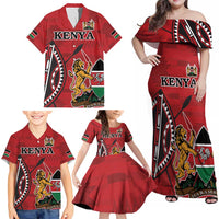 Personalized Kenya Coat Of Arms Family Matching Off Shoulder Maxi Dress and Hawaiian Shirt Ethnic Seamless Pattern - Wonder Print Shop