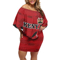 Personalized Kenya Coat Of Arms Off Shoulder Short Dress Ethnic Seamless Pattern - Wonder Print Shop