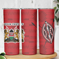 Personalized Kenya Coat Of Arms Skinny Tumbler Ethnic Seamless Pattern - Wonder Print Shop