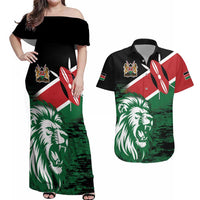 Kenya Lion Head Couples Matching Off Shoulder Maxi Dress and Hawaiian Shirt Flag Style - Wonder Print Shop