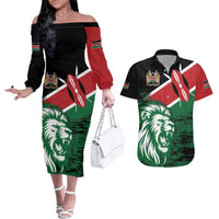 Kenya Lion Head Couples Matching Off The Shoulder Long Sleeve Dress and Hawaiian Shirt Flag Style - Wonder Print Shop